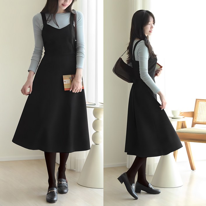 데일리앤 클리치 봄 가을 플레어 나시 뷔스티에 원피스 하객룩