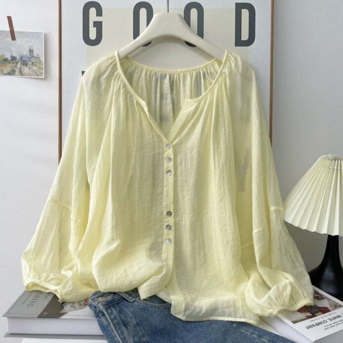 여름 긴팔 쉬폰 블라우스 캐주얼 기질 자외선 차단 셔츠 루즈핏 슬림핏 쉬폰 상의 LJX