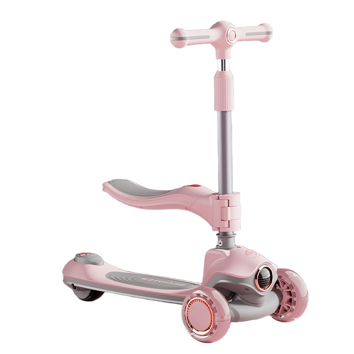 3in1 아동용 킥보드 유아 접이식 씽씽카 휴대용 LED 라이트 뮤직 완구 세트 - 조절 가능, 안전한 야외 활동 스포츠, 남녀아이 선물, pink, 1개