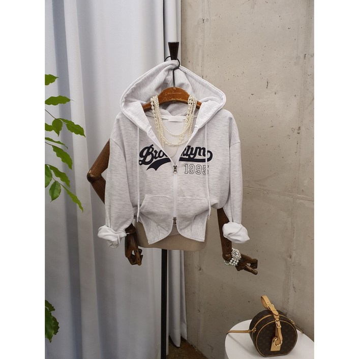 봄신상 무배 브루클린 레터링 투웨이 스트링 후드 집업 점퍼