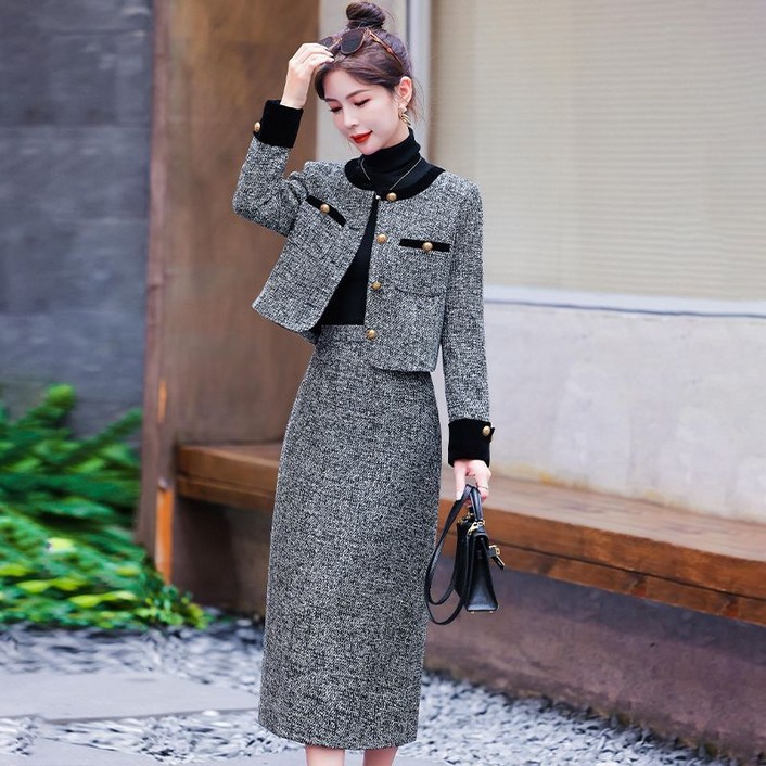 세련된 투피스 세트 여성의 가을과 겨울 새로운 스타일 원피스 세트