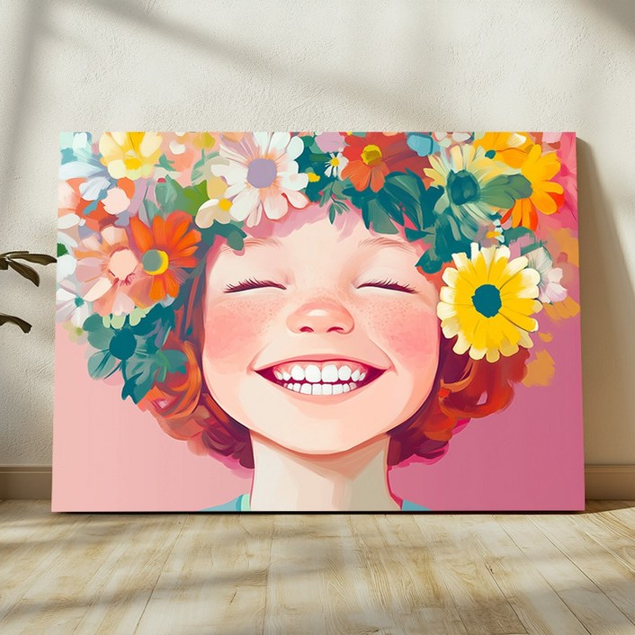 신원액자랜드 웃는 얼굴 스마일 예쁜 여자 그림 캔버스 액자 거실 인테리어 소품 힐링 미용실 카페 오픈 아이 어린이 방