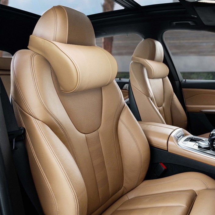 오토데코 벤츠 자동차 목쿠션 악세사리허리쿠션 등받이 사무실 의자용 벤츠용품, 로고X새들브라운, 1개