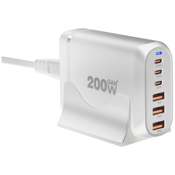 PYHO 200W 3C3A 6포트 PD3.0 PPS 초고속 멀티충전기, 1개, 하얀색