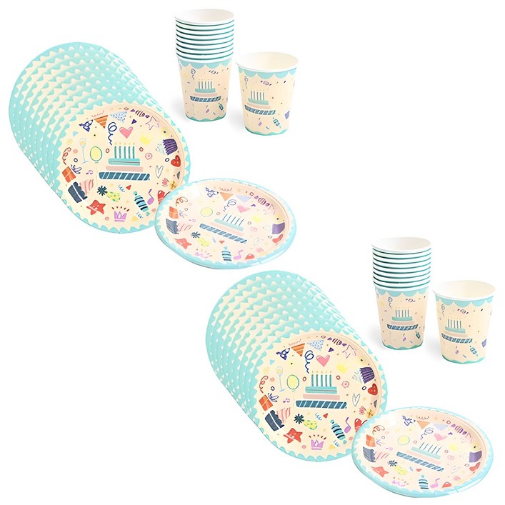 파티해 생일 파티접시 18cm 20p  파티컵 20p 세트 아이콘