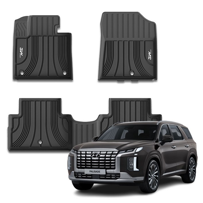 3더블유 에코라이너 TPE 카매트 12열 3p, 현대 팰리세이드 2022.052024.12, 블랙