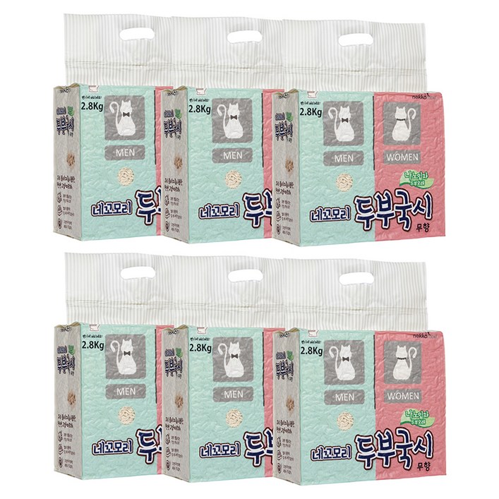 네꼬모리 두부국시 나노입자 고양이 모래, 2.8kg, 6개, 무향