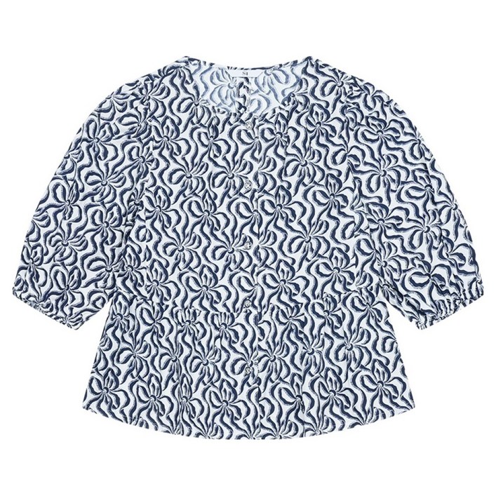 SI(씨) 여성용 프린트 셔링 면 블라우스 SKBAE2432