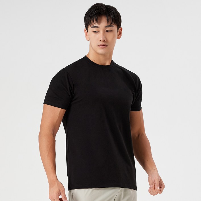 허그본 남성용 무지 데일리 머슬핏 무지라인 반팔 티셔츠