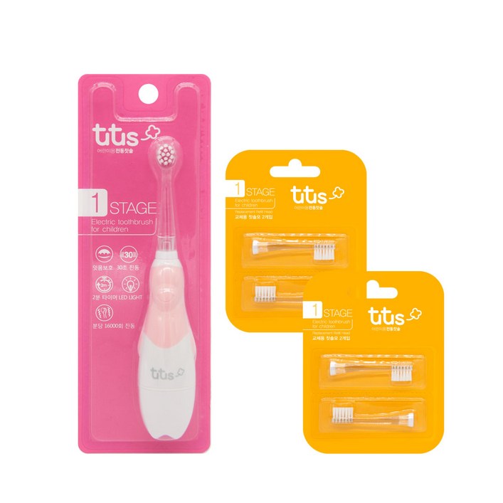 투투스 어린이용 전동칫솔 STAGE 1 핑크 칫솔모 STAGE 1 투명 2p x 2개, 1H1C00102, 1개 투투스 어린이용 전동칫솔 STAGE 1 핑크 칫솔모 STAGE 1 투명 2p x 2개, 1H1C00102, 1개