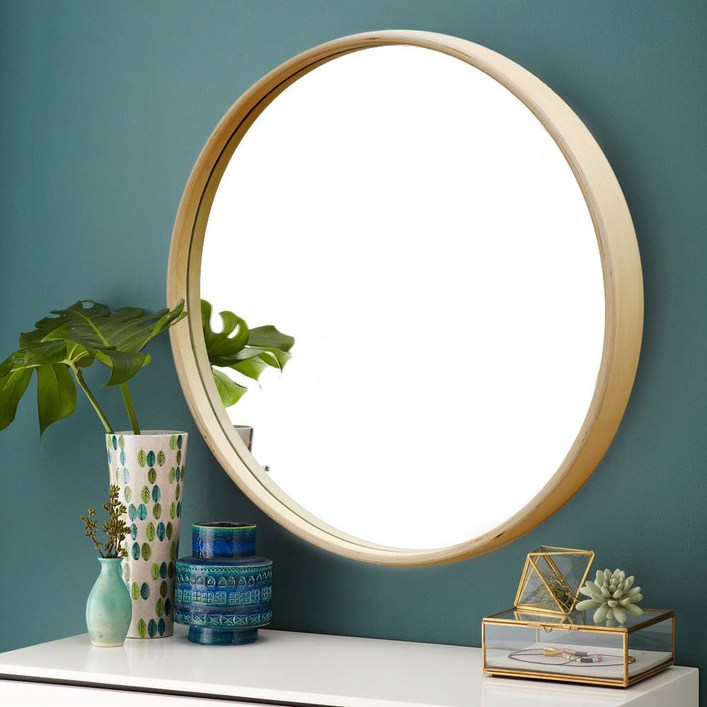우드로하우스 원목 원형거울 CRM410NA, 내추럴