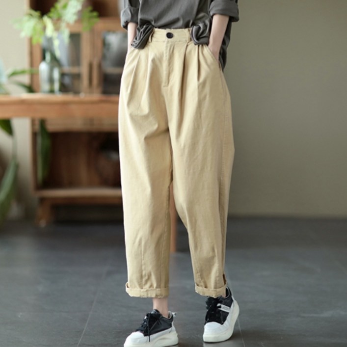 아뗄릭 여성용 빅사이즈 와이드 밴딩 배기 면 팬츠 00610