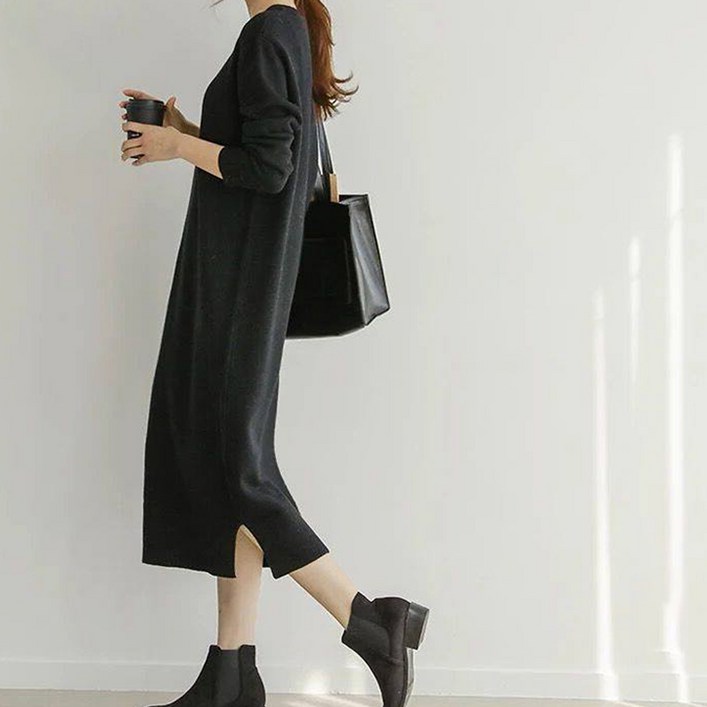 페이퍼먼츠 투디 도통 라운드넥 편안한 일자 원피스 10146