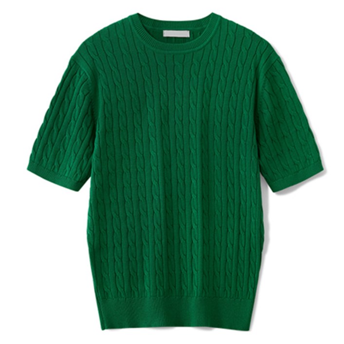 남성용 케이블 라운드 반팔니트 MDBT776WS