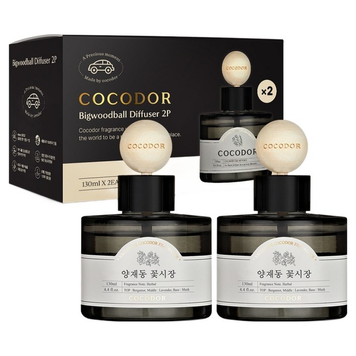 코코도르 프리미엄 빅우드볼 차량용 디퓨저 130ml 2개입, 양재동꽃시장, 1세트 코코도르 프리미엄 빅우드볼 차량용 디퓨저 130ml 2개입, 양재동꽃시장, 1세트