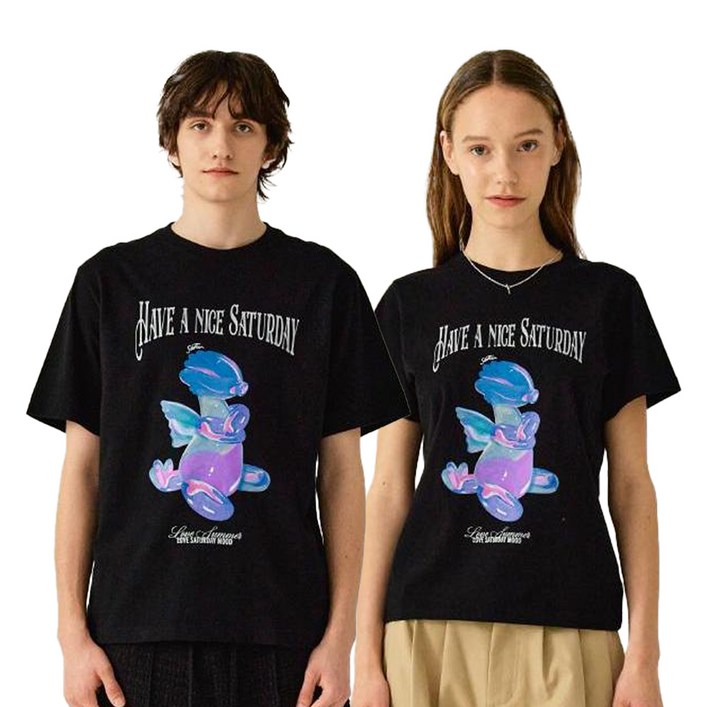 세터 남녀공용 통기성 블루 드래곤 벌룬 그래픽 반팔 티셔츠