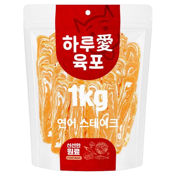하루애 강아지 육포 대용량 스테이크 간식, 1kg, 1개, 연어
