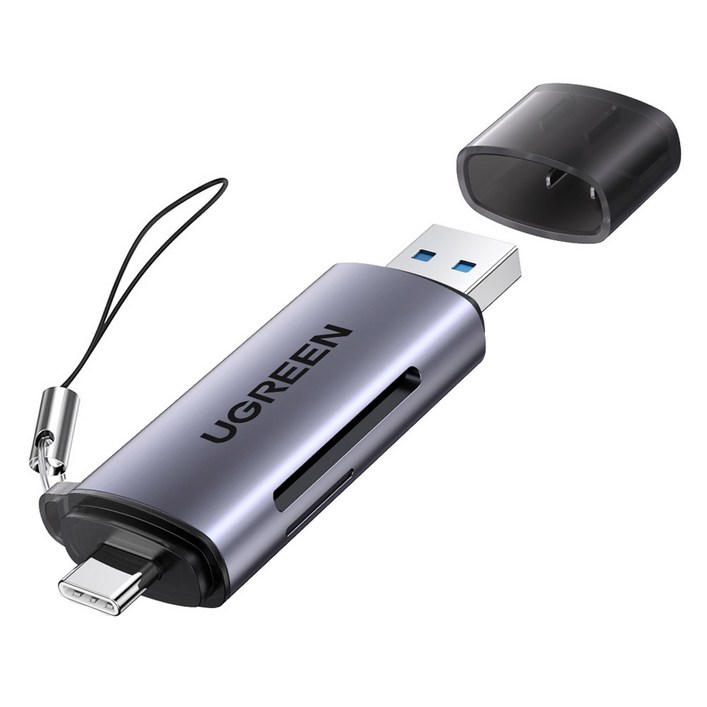 유그린 C타입 USB3.0 고속 SD TF 멀티 카드 리더기, 그레이, 1개, CM185