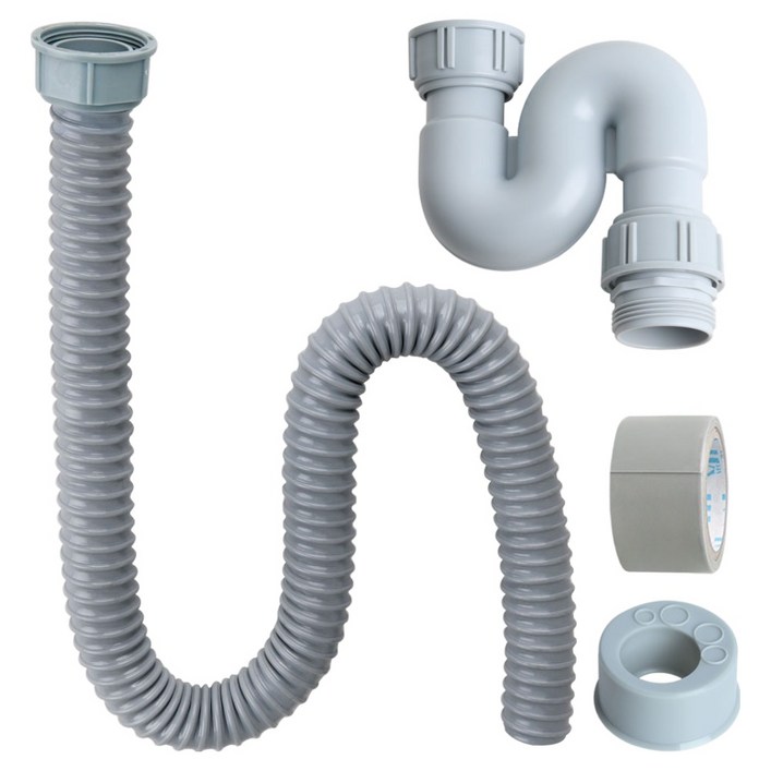 와이넷 국산 싱크대호스 100cm  S트랩 세트, 그레이, 1세트