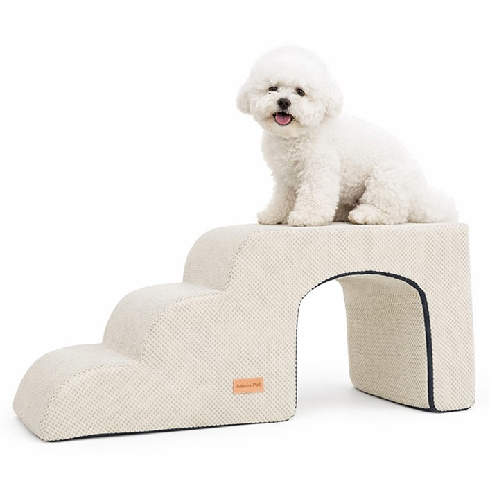 올미오펫 강아지 구름패브릭 동굴계단 3단, 크림아이보리, 1개