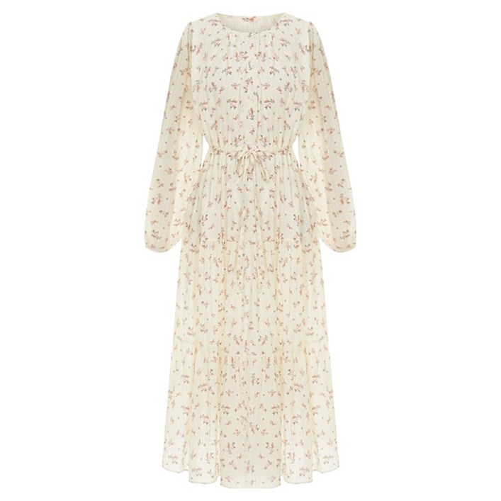 샐리 쉬폰 플라워 버튼 롱 원피스 I6A-COP002