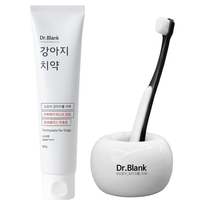 닥터블랭크 강아지 치약 사과맛 80g + 초미세모 칫솔 + 세라믹 홀더 세트