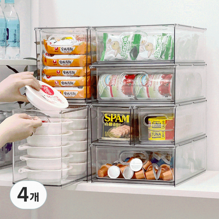 데미무드 아크릴 퓨린 적층식 팬트리 정리함, 투명, 4개