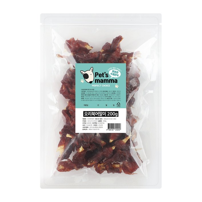 펫츠맘마 강아지 간식, 오리북어말이, 200g, 1개