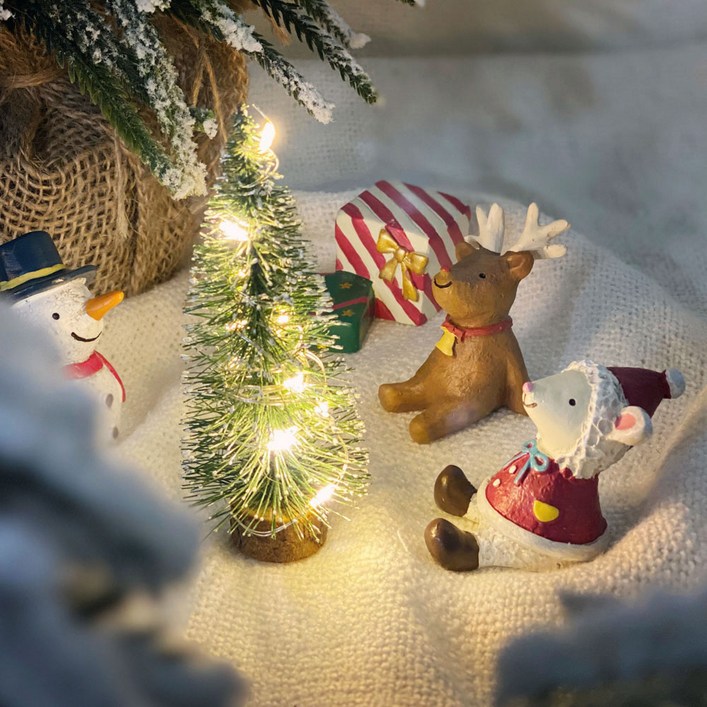 트리소품 이플린 크리스마스 미니트리 + 도자기인형 세트 + LED 전구