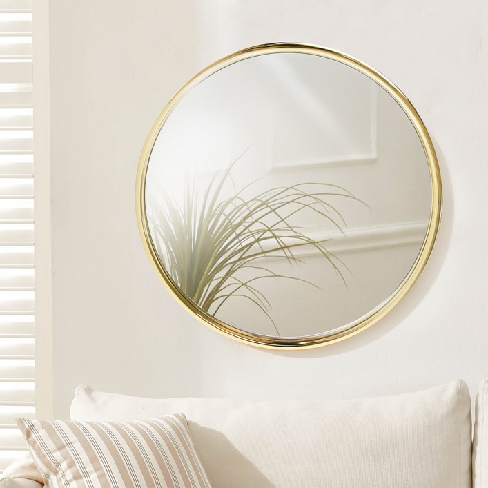 빌라드하우스 글리밍 원형 도금 인테리어 욕실 화장대 벽거울 60 x 3 cm, 골드