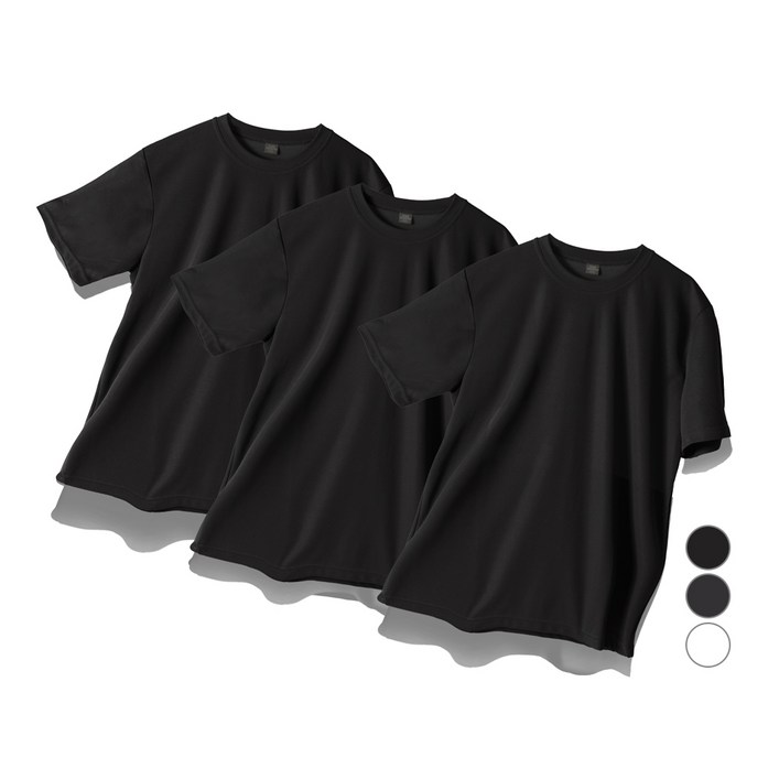 블랙몬스터핏 남녀공용 냉감 통기성 무지 쿨론 기능성 쿨 반팔 티셔츠 3P