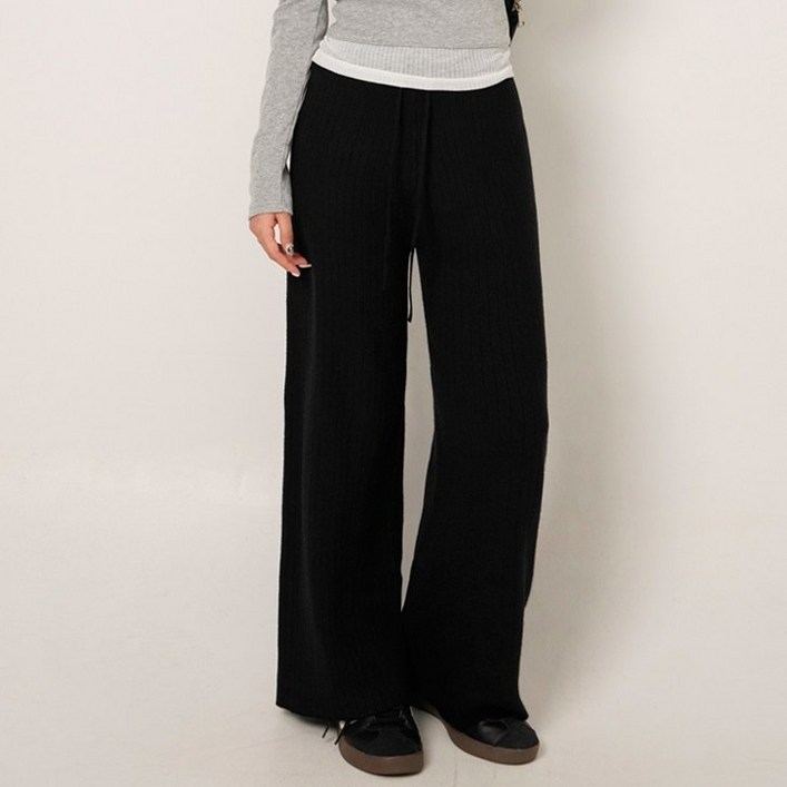 코튼클로젯 여성용 숏/롱 기장 데일리 골지 와이드 밴딩 니트 팬츠