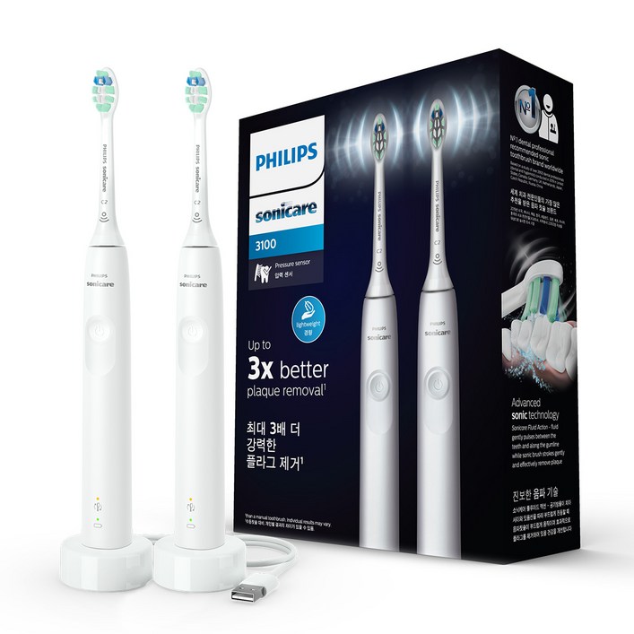 필립스 소닉케어 3100 시리즈 더블 핸들 음파 전동칫솔