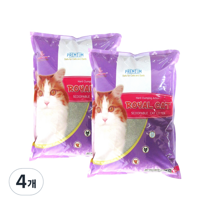 로얄캣 프리미엄 응고형 고양이 모래, 상세 설명 참조, 4개, 9.53kg, 라벤더향