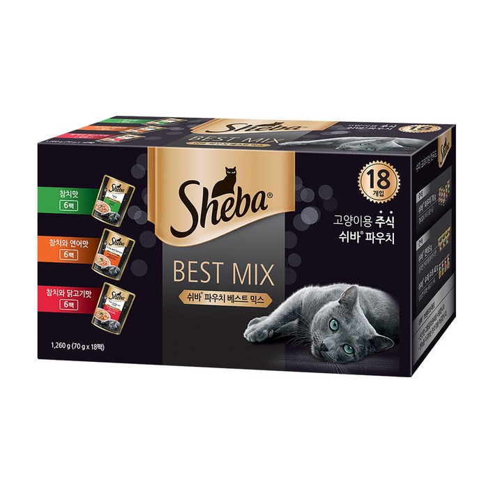 쉬바 전연령용 고양이 베스트 믹스 주식파우치 3종 x 6p 세트, 1.26kg, 1세트