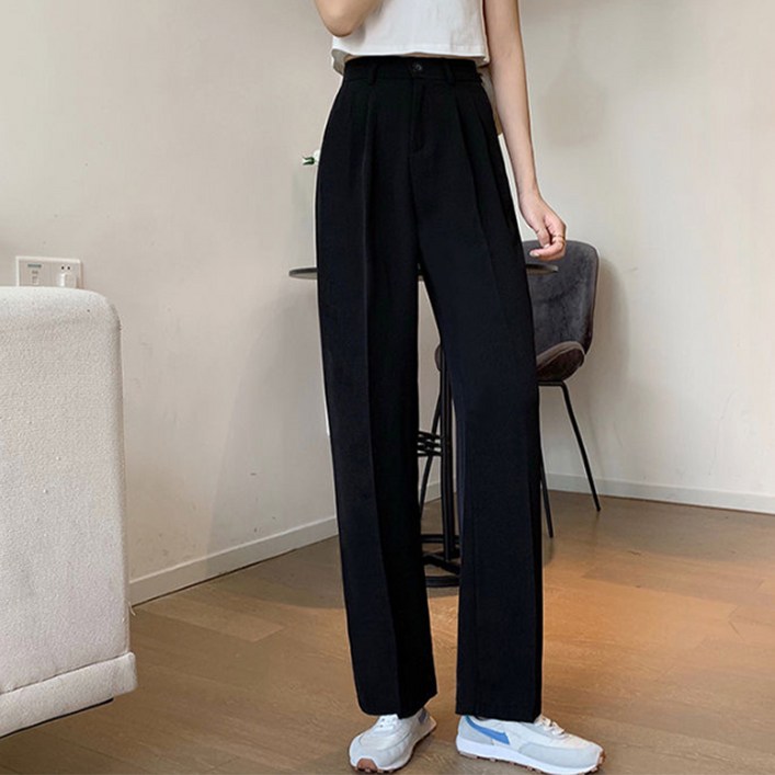 반야스토리 여성용 핀턱 세미 와이드 슬랙스 SS122