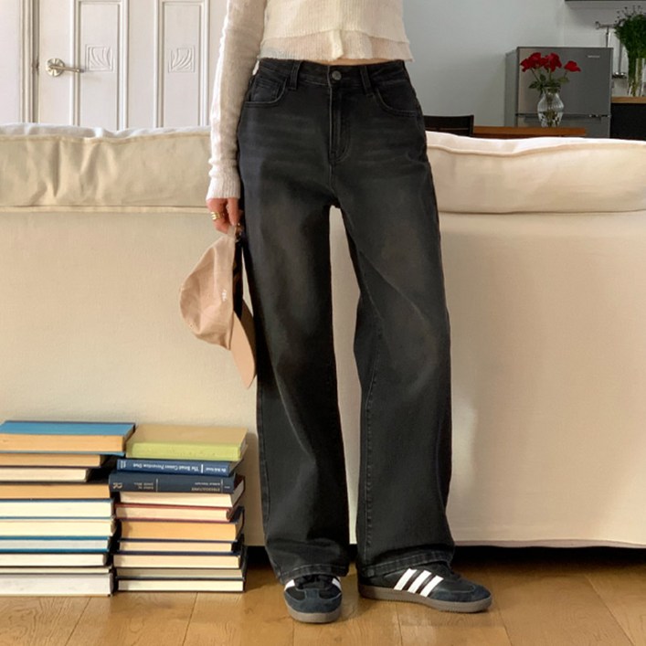 니썸 여성용 롱숏 투게더 워싱 세미 와이드 데님 팬츠