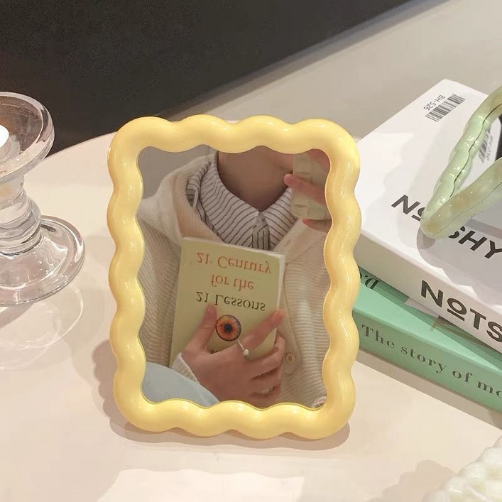 리브에잇 몽글 파스텔 감성 탁상거울 웨이브, 옐로우