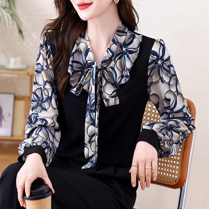 포플러앤씨 여성용 레이라트 빅사이즈 리본 블라우스 P26SPBL111807