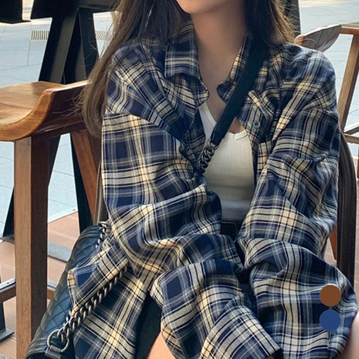 엘쏘 여성용 루즈핏 레트로 체크 셔츠