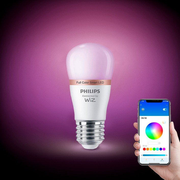 필립스 위즈 컬러 미니 스마트전구 e26 4.9W