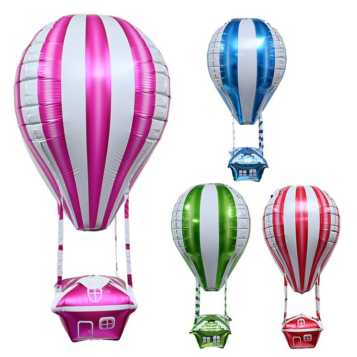 파티클럽 열기구 스트라이프 호일 풍선 4종 세트