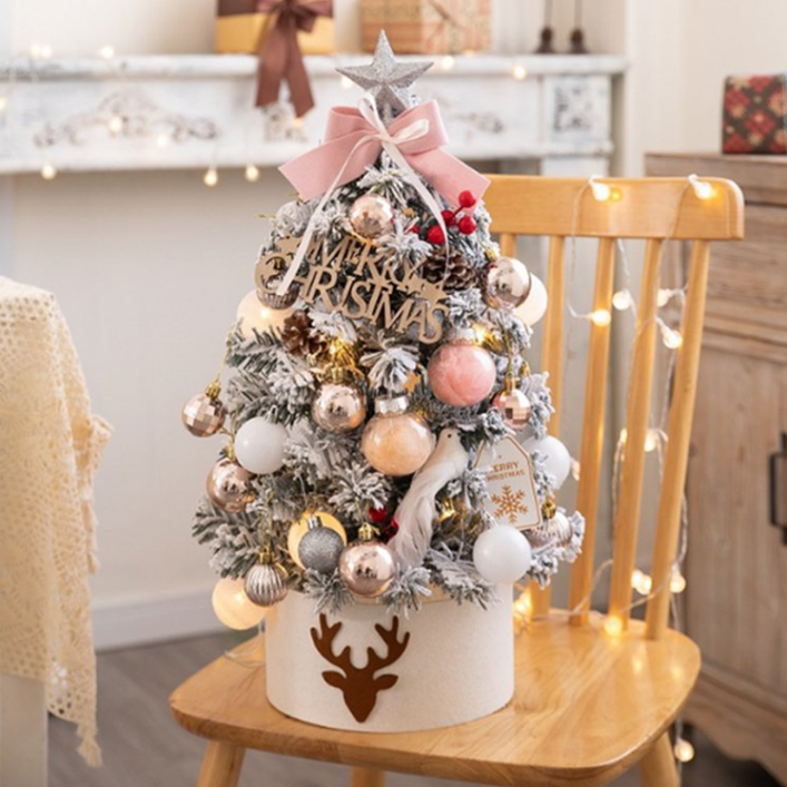 풀세트 크리스마스트리 장식 나무 미니트리 세트 탁상 테이블 책상 트리 데코용품 소품 핑크, 레드, 단일상품