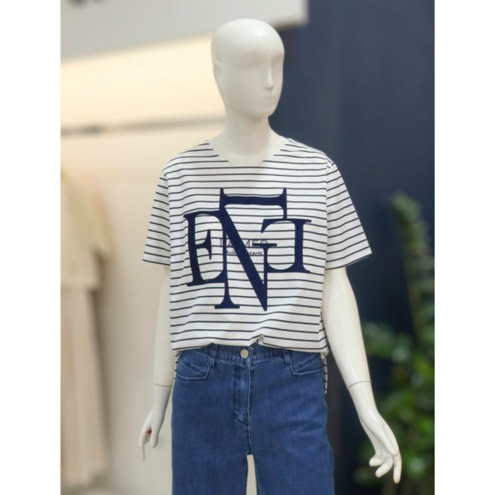 나이스크랍 나이스클랍 라운드넥 스트라이프 레터링 티셔츠(A242PWT408)NY
