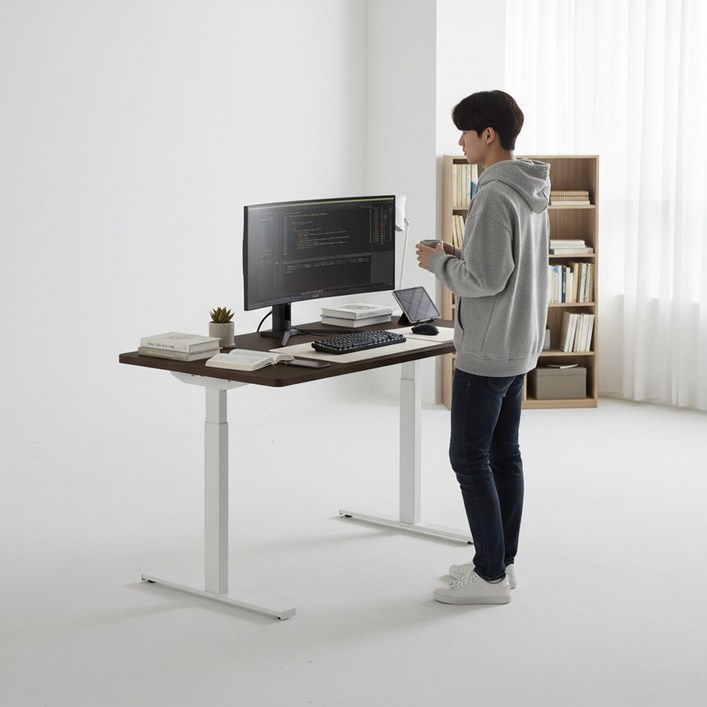 에렉투스 우드베니어 리낙 듀얼 높이조절 모션데스크 월넛 1800x800 프리미엄