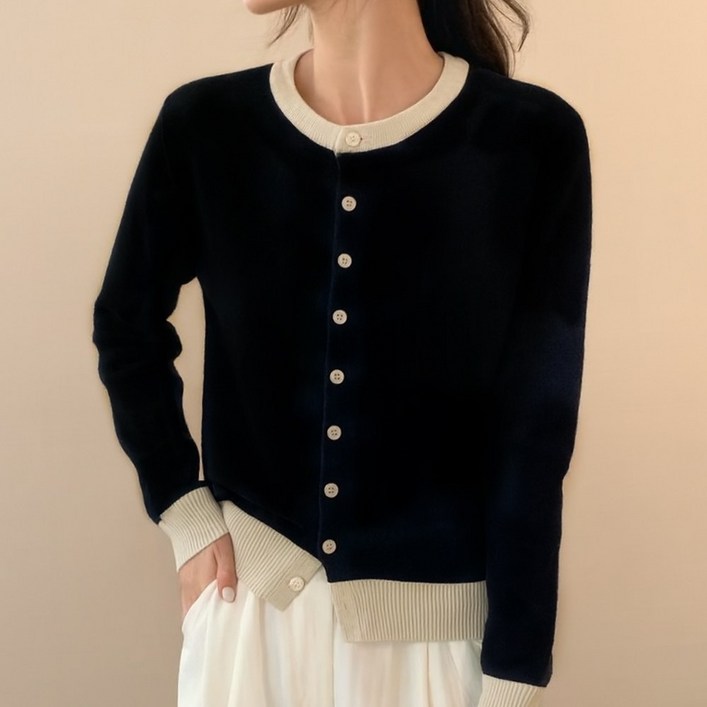 에이플심플 겨울 따뜻한 여성 레이어드 배색 가디건