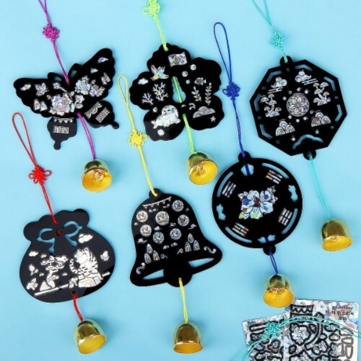 전통 자개 아크릴 도어벨 풍경만들기 자개스티커 자개공예 단체수업 전통체험 외국인체험활동 시니어미술 전통소품, 1개, 전통풍경종DIY원형