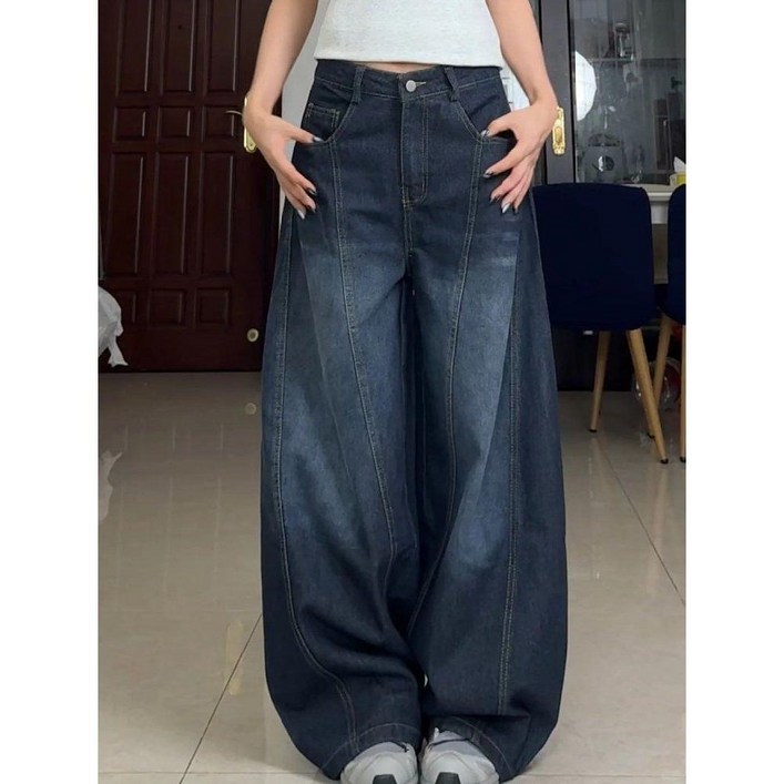 유명 아이돌 그룹 캐주얼 편안한 하이웨이스트 와이드 레그 청바지 데님 팬츠 스트레이트 여성용