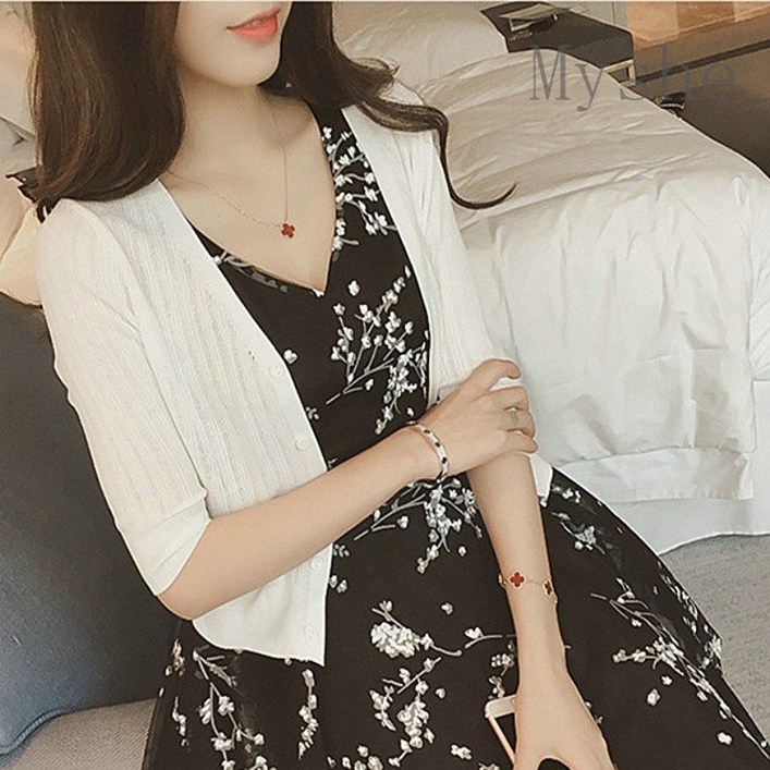 Myshe여름 니트 가디건 여성 숏 반팔 가디건 fei630KS03