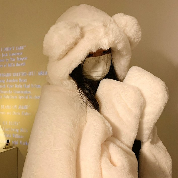곰돌이 후드 담요 캠핑 집순이 망토 입는 케이프 차박